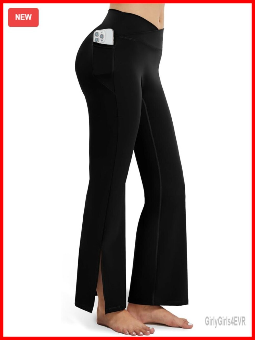 High Waisted Crossover Wide Leg Yoga Leggings with Side Split and Pockets